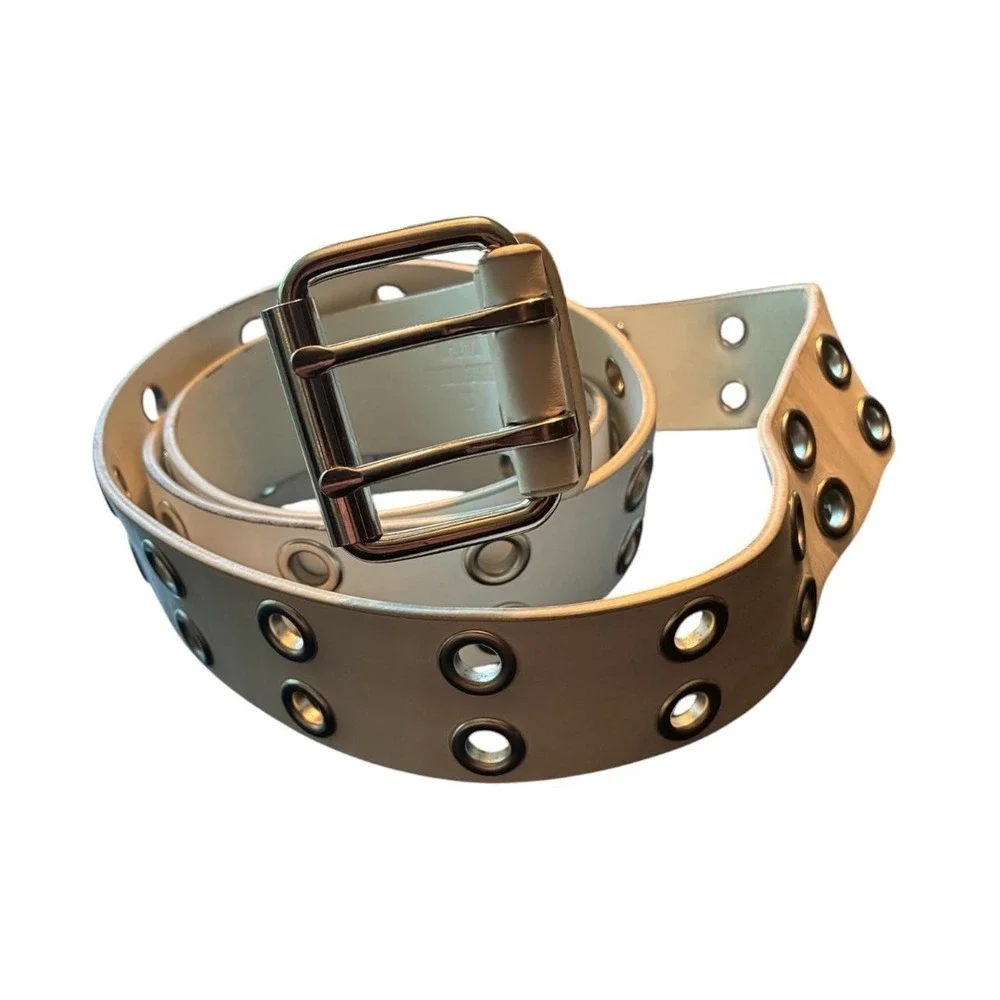 White Double Grommet Eyelet Belt Punk Emo Y2K Grunge Streetwear 45 Inch